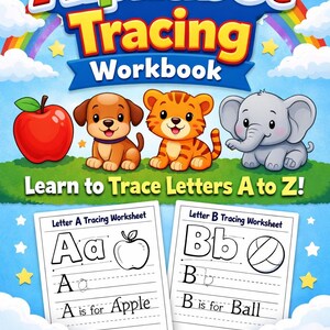 Caderno Alfabeto Infantil | Tracar Letras A-Z | Pratica Escrita ABC | Atividade Imprimivel