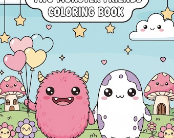 Zwei Monster Freunde Malbuch | Monster Freundschaft Printable PDF für Kinder
