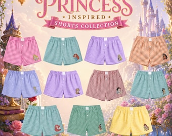Collezione di pantaloncini a quadretti ricamati ispirati alle principesse Disney
