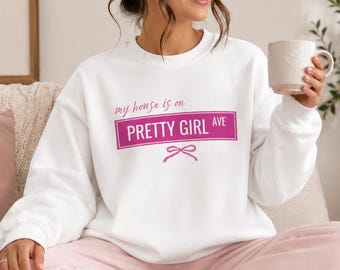 Pretty Girl Avenue Sweatshirt, Sabrina Music Fan Gift, Girly Cozy Crewneck