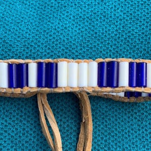 Blue and White glass wampum bracelet B-51