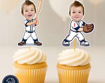 Baseball Cupcake Toppers with Photo Rookie of the Year Birthday Party Decorations Personalized Baseball Cupcake Topper for Sports Theme
