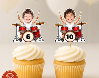Rockstar Cupcake Toppers mit Fotomusik Geburtstagsdekoration Schlagzeuger Partyzubehör Personalisierte Rockstar Geburtstagsdekoration