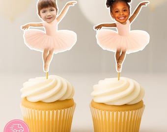 Ballerina Cupcake Toppers with Photo – Tutu Two-Tu Birthday Decorations – Personalized Ballet Party Supplies – Dance or Recital Party Decor