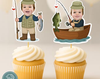 Fishing Cupcake Toppers with Photo Ofishally One 1st Birthday Party Decorations Personalized Fisherman Cupcake Topper Gone Fishing Party