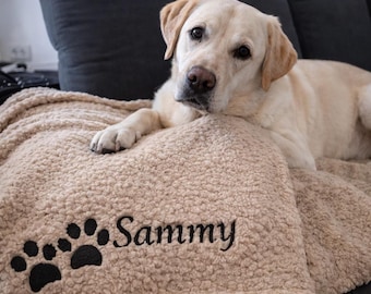 Gepersonaliseerde hondendeken met naam | Zachte pluche deken met pootafdruk | Geborduurde kattendeken | 5 kleuren | 70x100 of 100x120 cm