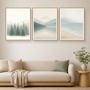 Nordic Wall Art Set of 3, Scandinavian Landscape Prints, Neutral College Dorm Decor