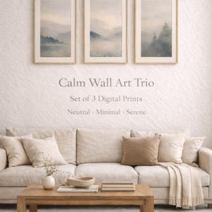 Nordic Landscape Wall Art Set of 3 Neutral Minimal Prints Scandinavian Home Decor