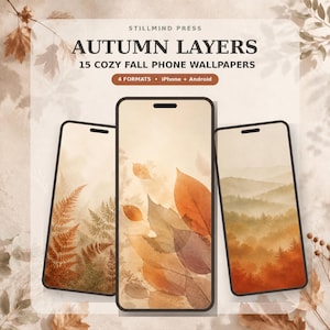 Fall Phone Wallpaper, 15 Autumn Designs in 4 Formats, 60 High-Resolution JPG Files