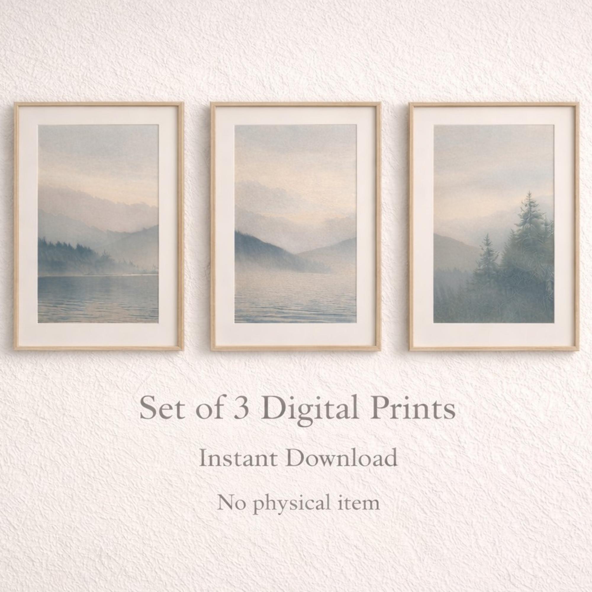 Scandi Wall Art Set of 3 Neutral Minimal Prints Nordic Landscape Home ...