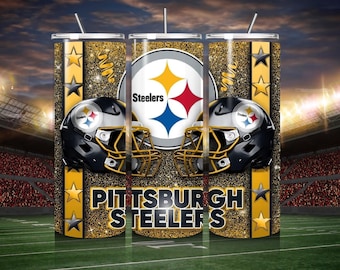 Steelers 20oz Skinny Tumbler Football Tumbler 20oz, Game Day Stainless Steel Cup, Sports Fan Gift, Insulated Travel Mug