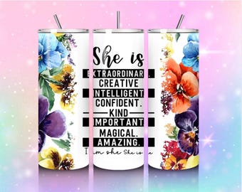 Daily Affirmation Tumbler | Positive Quotes Stainless Steel Cup | Self Love Motivation Water Bottle | Inspirational Gift for Her