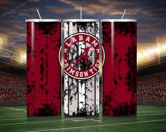 Alabama Crimson Tide 20oz Skinny Tumbler Football Tumbler 20oz | Game Day Stainless Steel Cup | Bold Football Design | Sports Fan Gift |