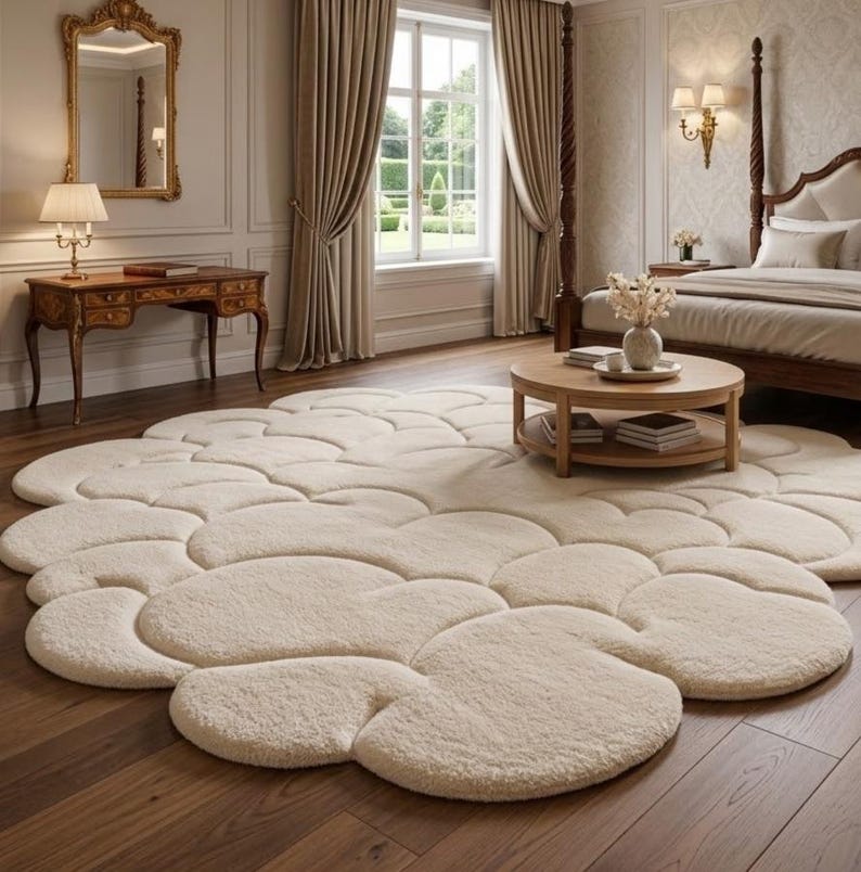 Alfombra de felpa con forma de nube, color crema suave para habitación de bebé imagen 7
