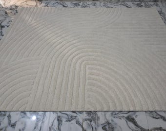 Hand Tufted Cream Textured Rug – Modern Minimalist Line Pattern Carpet, Custom Sizes Rugs