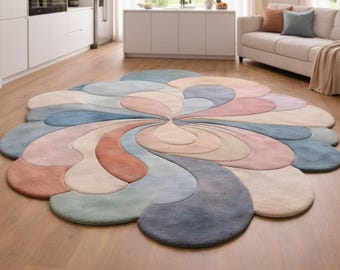 Alfombra de flores pastel tejida a mano – Decoración abstracta moderna