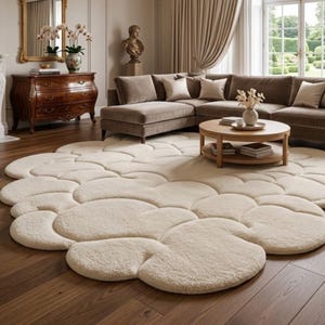 Alfombra de felpa con forma de nube, color crema suave para habitación de bebé imagen 4