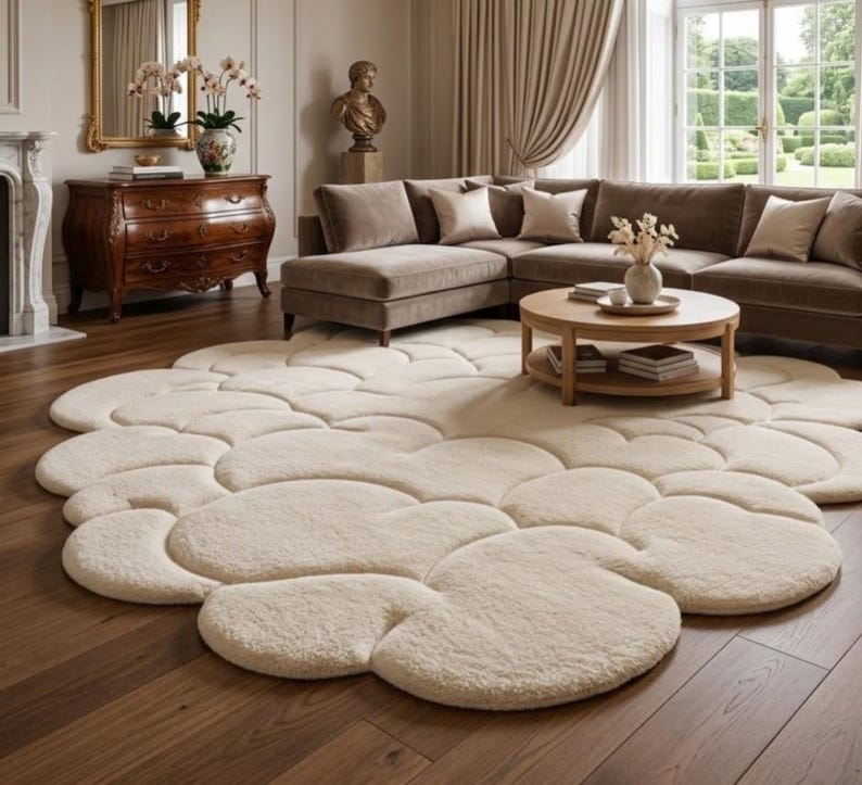 Alfombra de felpa con forma de nube, color crema suave para habitación de bebé imagen 4