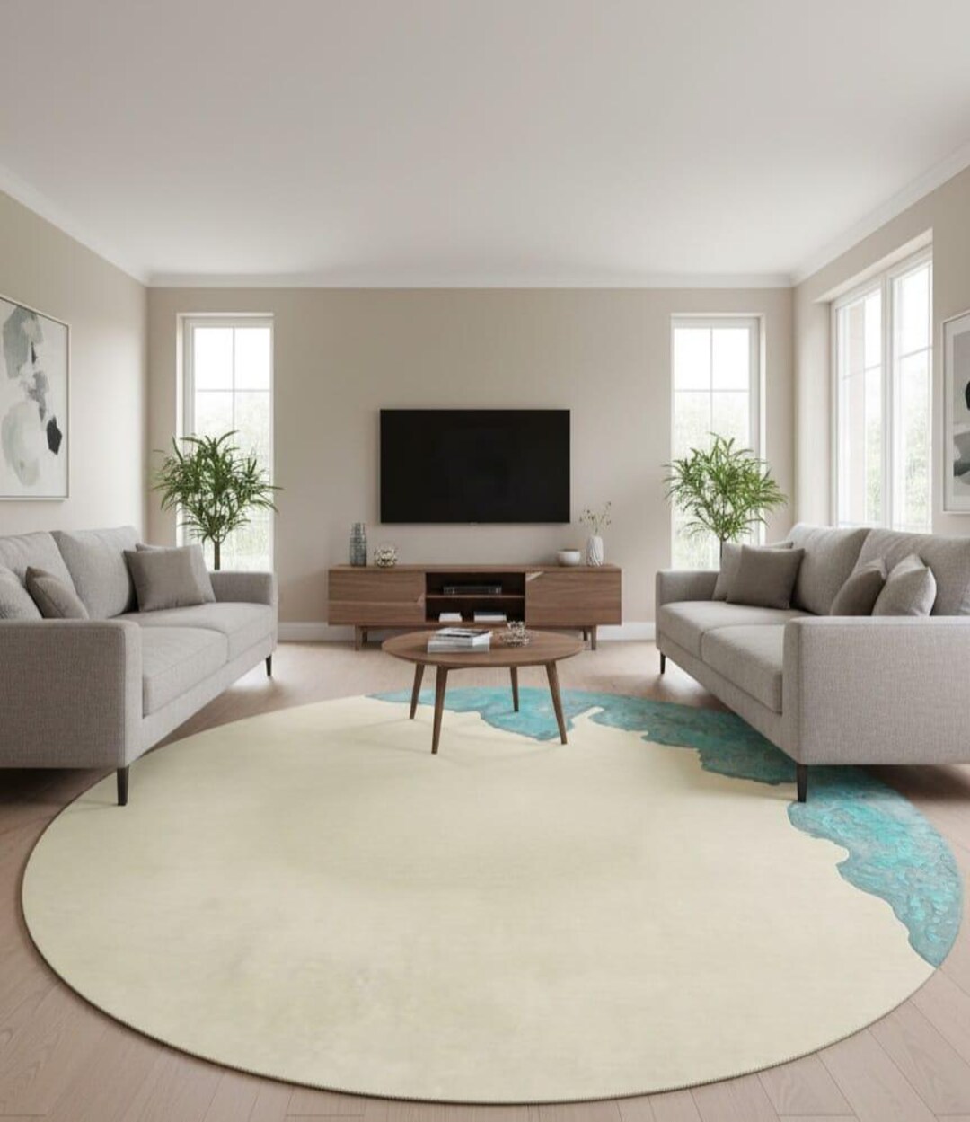 Hand Tufted Wave-inspired Round Area Rug – Modern Beachy Home Decor ...
