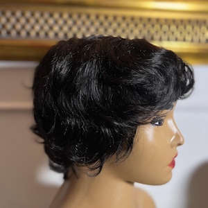 100% Human Hair Short Fringe Curly Pixie Wig Natural Look