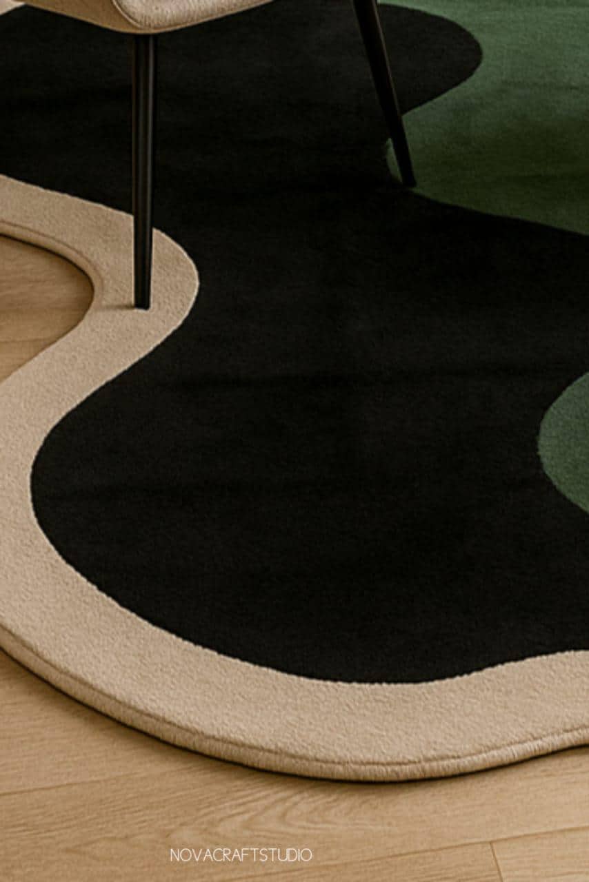Modern Irregular Shape Hand Tufted Rug | Green Black Abstract Carpet ...