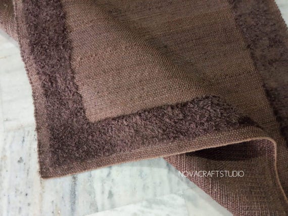 Brown Jute Area Rug with Textured Border | Natural Handwoven Rug |Farmhouse Living Room Carpet | Boho Flatweave Rug |Custom Size Jute Carpet