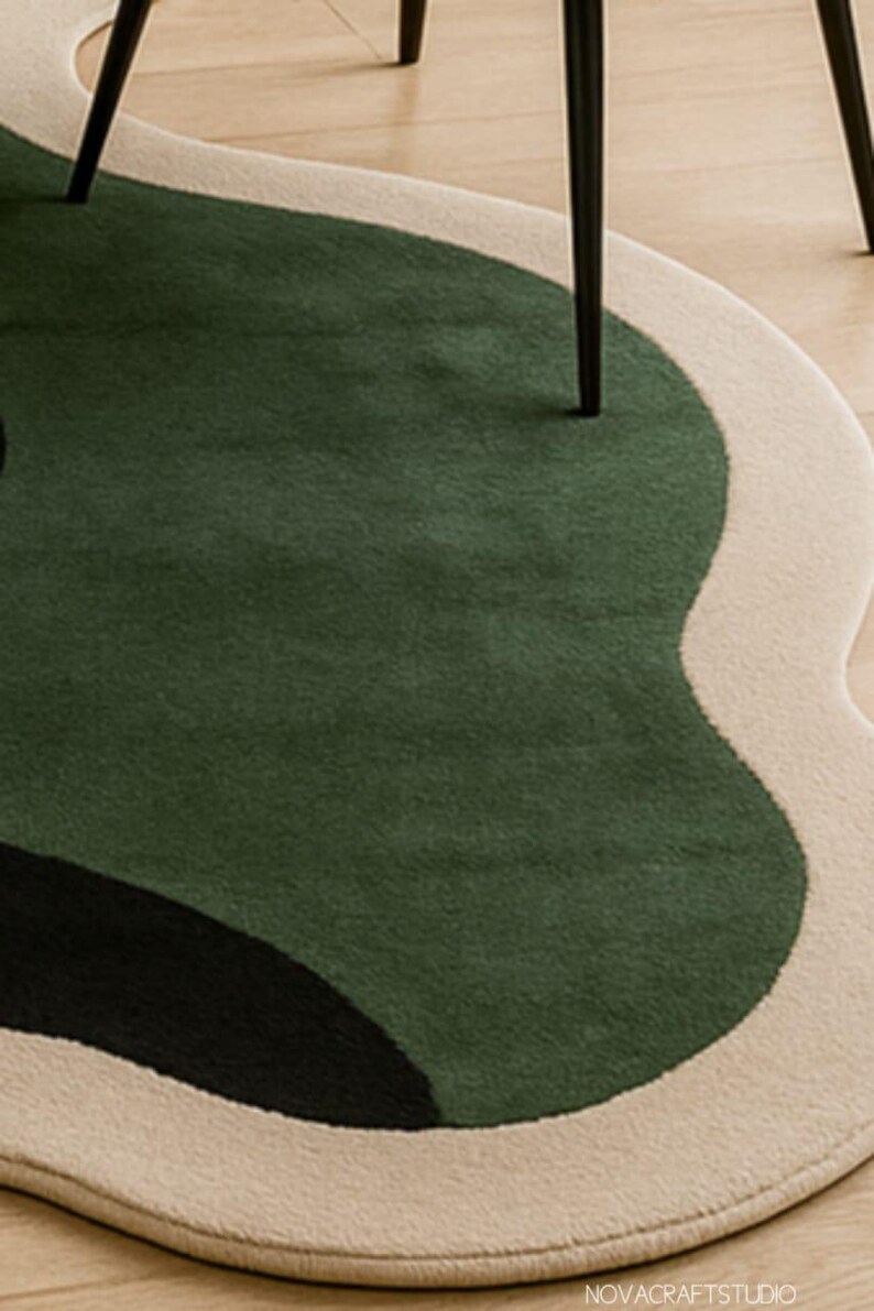 Modern Irregular Shape Hand Tufted Rug | Green Black Abstract Carpet ...