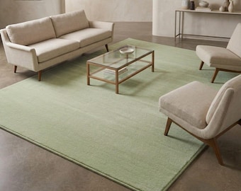 Alfombra de lana tejida a mano / Alfombra moderna de color liso / Alfombra verde salvia, verde oscuro, roja / Alfombra artesanal para sala de estar