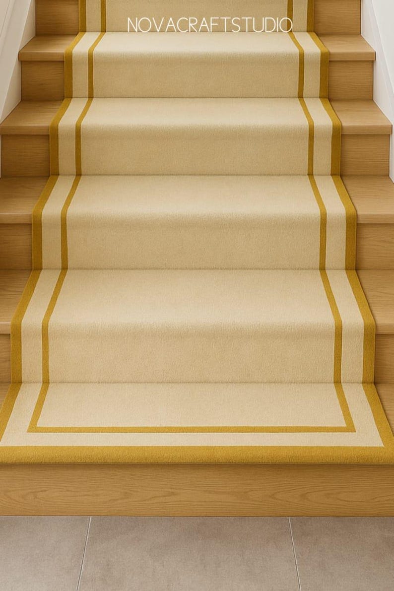 Staircase Rug Designs Modern Stair Runner Rug | Beige and Gold Wool Carpet | Custom Length ...