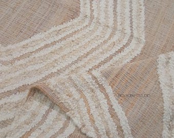 Dhurrie en jute à armure plate - Moquette texturée beige et ivoire | Tapis en jute naturel fait main | Décoration scandinave de ferme bohème