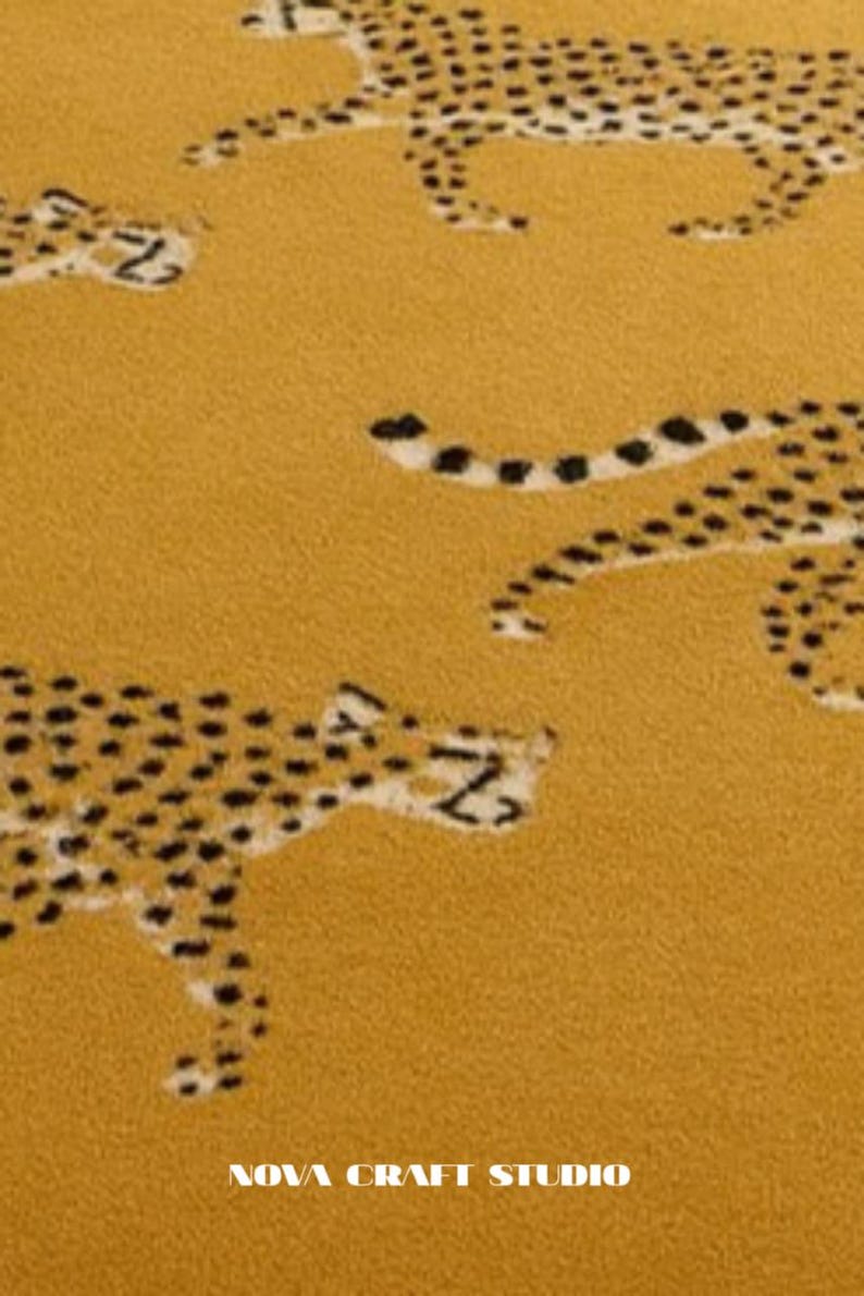 Cheetah Safari Rug – Hand Tufted Wool Carpet in Mustard Yellow, Wild ...