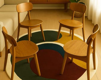 Handmade Abstract Round Hand-Tufted Rug | Multicolor Circle Carpet for Living Room, Dining Area & Bedroom | Mid-Century Modern Wool  Rug