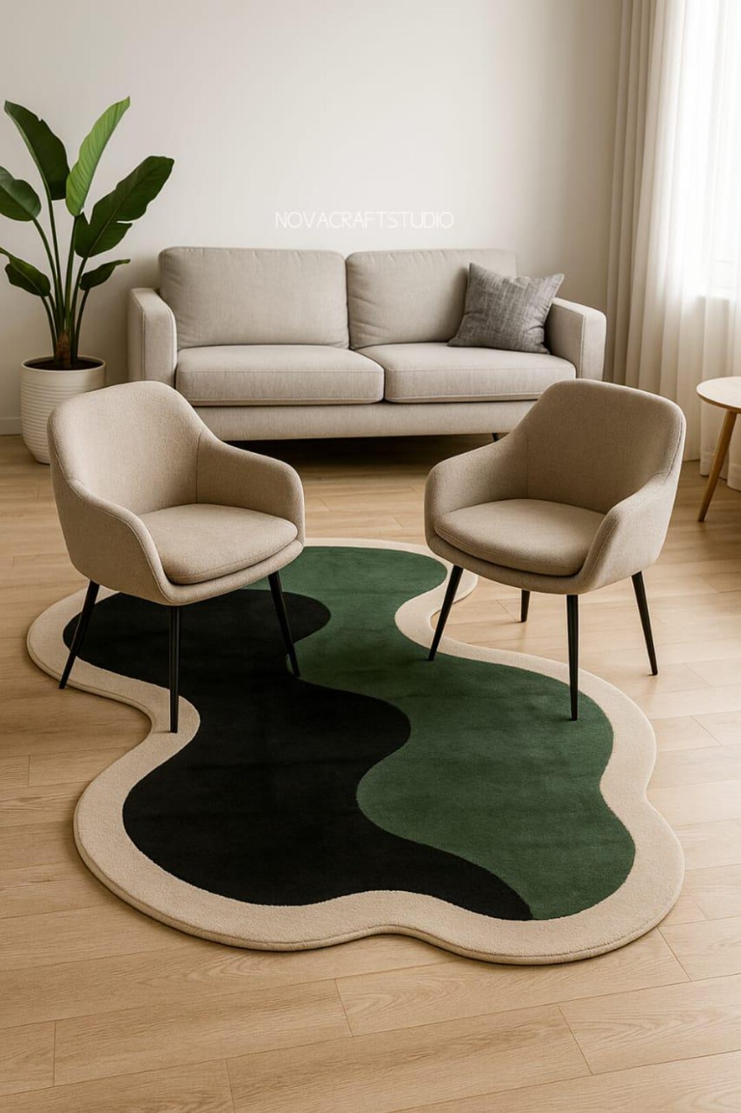 Modern Irregular Shape Hand Tufted Rug | Green Black Abstract Carpet ...