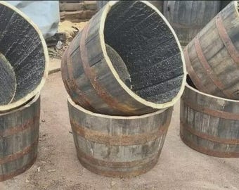 Grade A Half Whiskey Barrel Oak Planter Pot Wooden Flower Garden Basket Pond
