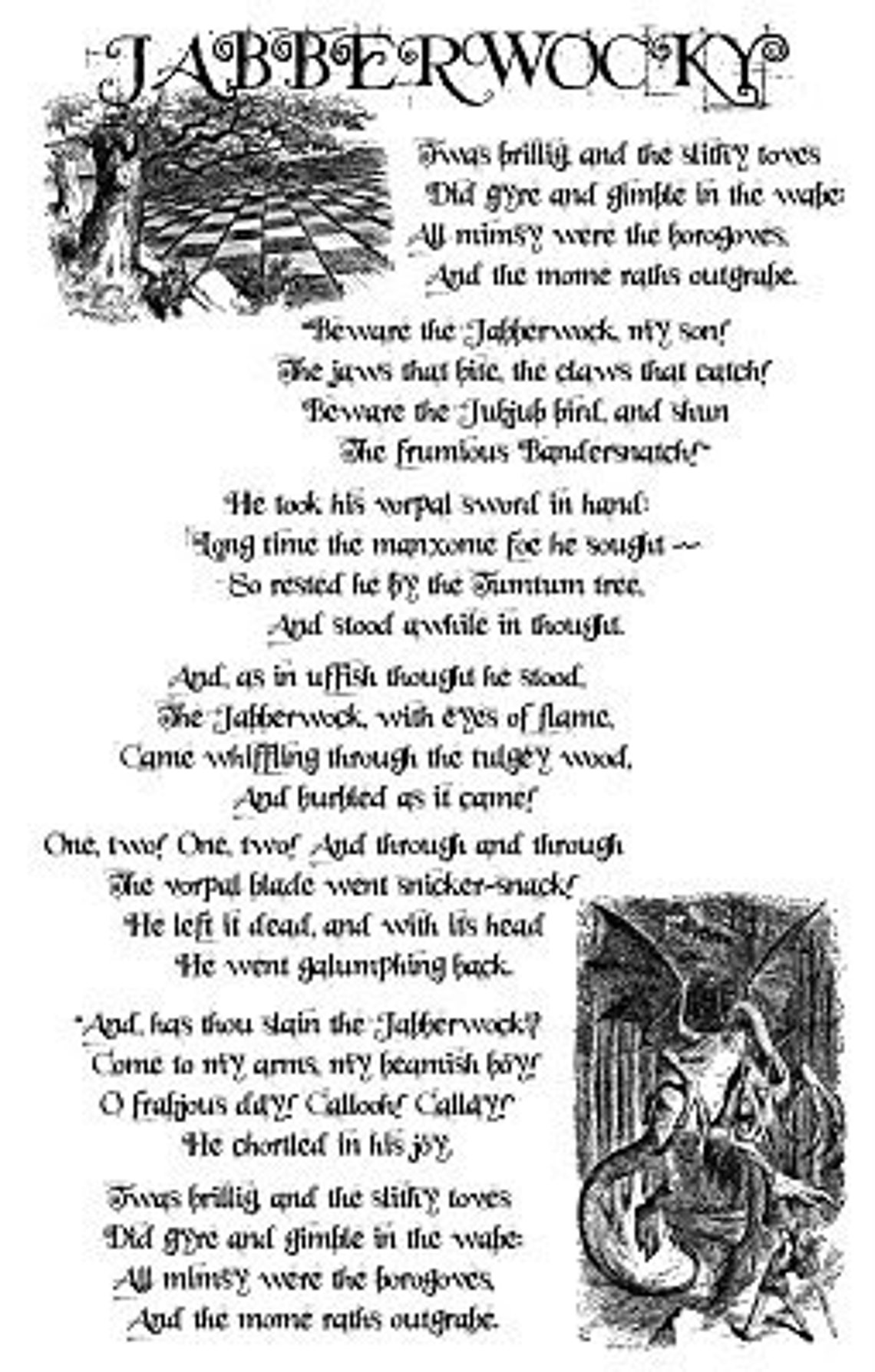Jabberwocky Lewis Carroll Poem Alice In Wonderland Offset Etsy