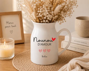 Vase personnalisé nounou - cadeau nounou, idée cadeau fin d'année nounou, cadeau remerciement nounou, cadeau école nounou, vase fleurs