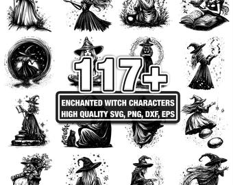 117+ enchanted witch characters SVG Bundle,Instant Digital Download png, dxf, eps, svg, Cricut Cut Files, Silhouette, Commercial Use