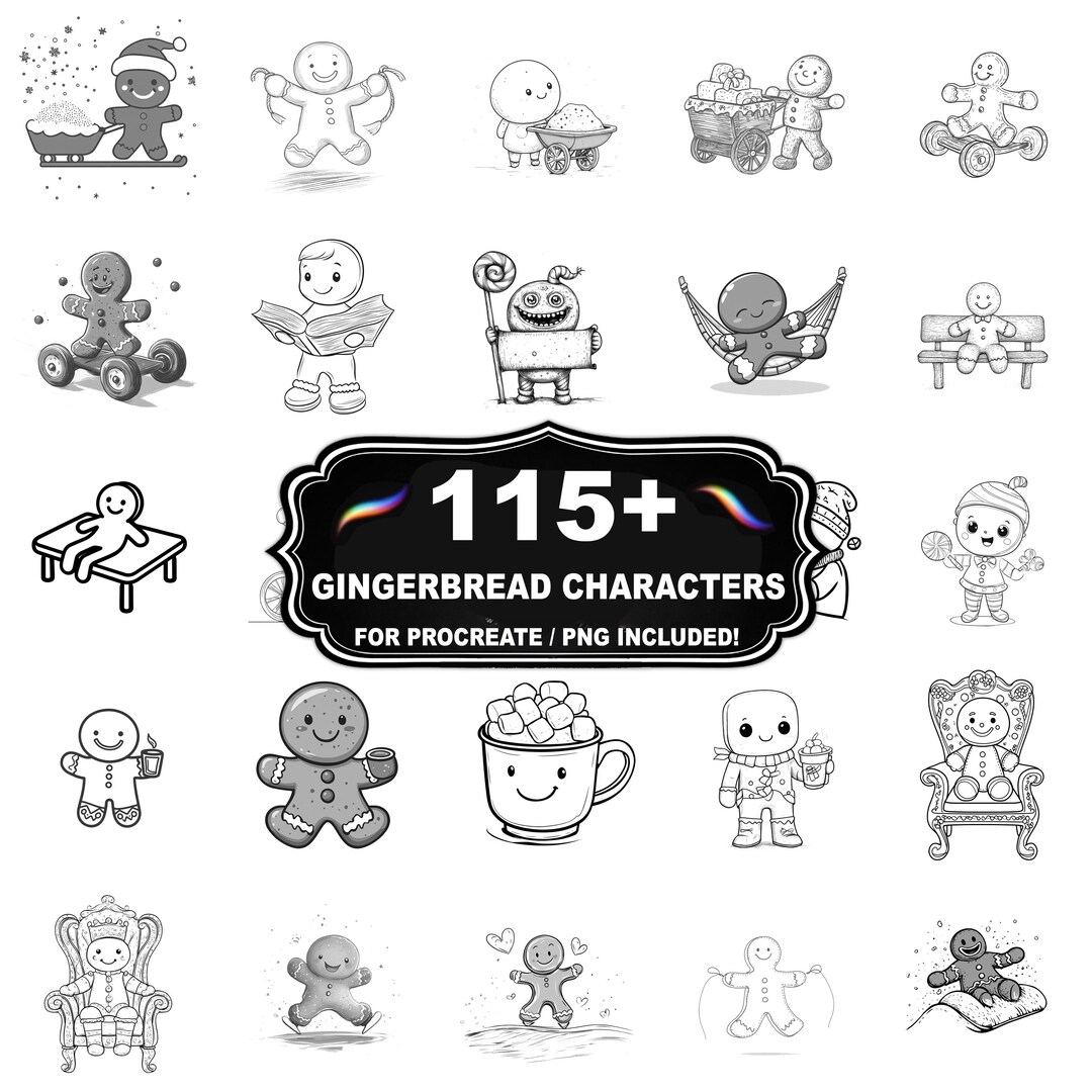 115+ Gingerbread Characters Procreate Stamps, Gingerbread Png Bundle ...