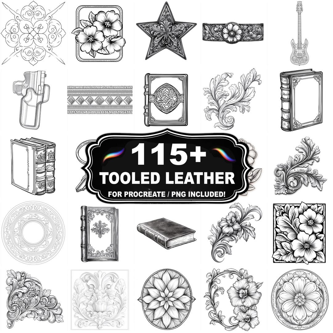 115+ Tooled Leather Procreate Stamps, Leather Png Bundle, Instant ...