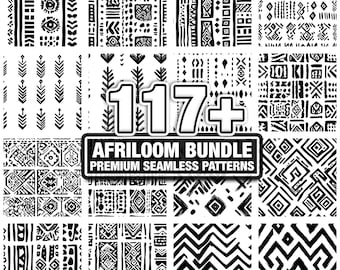 Padrões de tecido africano Afriloom, pacote de texturas sem emendas. Download instantâneo em png, dxf, eps e svg.