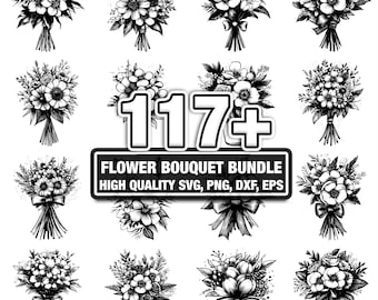117+ Blumenstrauß SVG Bundle, sofortiger digitaler Download png, dxf, eps, svg, Cricut Cut Dateien, Silhouette, kommerzielle Nutzung, digitale Clipart