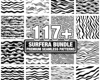Patrones de olas oceánicas de Surfera, paquete de texturas costeras sin costuras. Descarga instantánea en formato PNG, DXF, EPS y SVG.