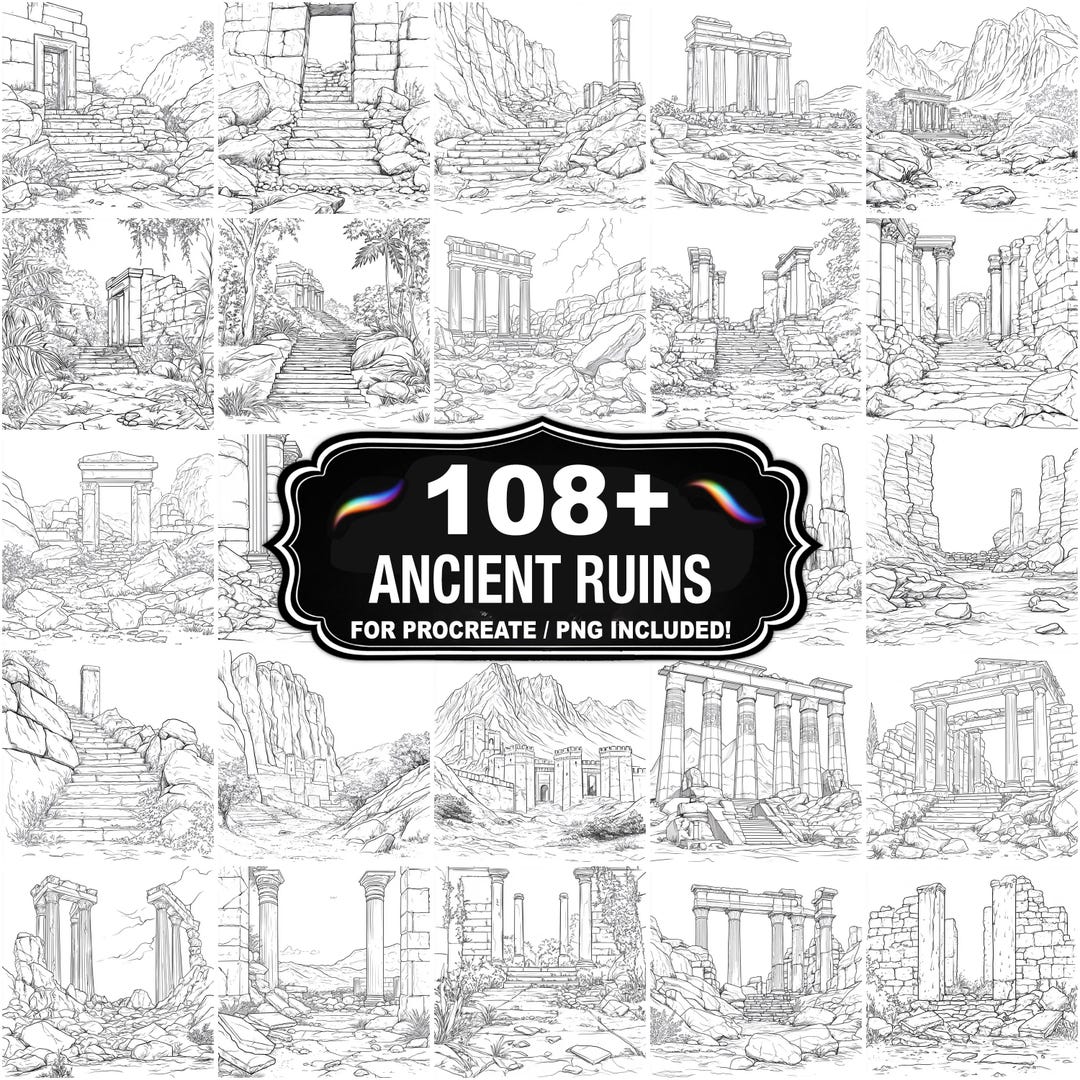 108+ Ancient Ruins Design Stamps, Historic Ruins Illustration Set ...