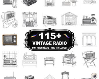 115+ Vintage Radio Procreate Stamps, Radio png bundle, Instant Download