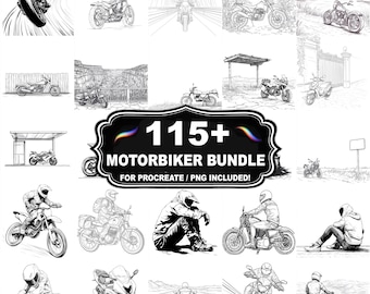 Mais de 115 carimbos de motociclistas para Procreate, pincéis de motocicletas para Procreate, download instantâneo com PNG incluído.