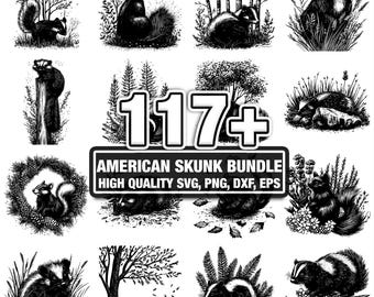 115+ American Skunk Bundle, Skunk Designs, Instant Download png, dxf, eps, svg