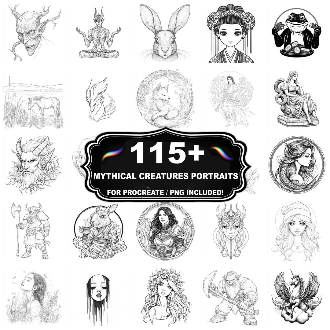 115+ Mythical Creatures Procreate Stamps, Creature Png Bundle, Instant ...
