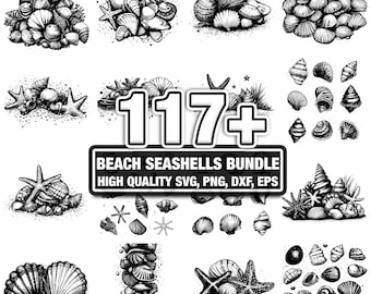 115種類以上のビーチ貝殻バンドル、貝殻デザイン、即時ダウンロード（png、dxf、eps、svg）