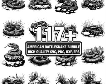 115+ American Rattlesnake Bundle, Rattlesnake Designs, Instant Download png, dxf, eps, svg