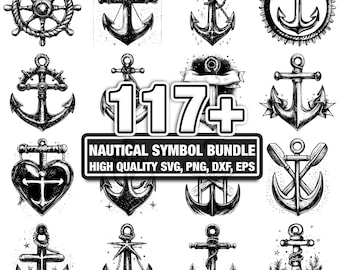 115+ Nautical Symbol Bundle, Marine Designs, Instant Download png, dxf, eps, svg
